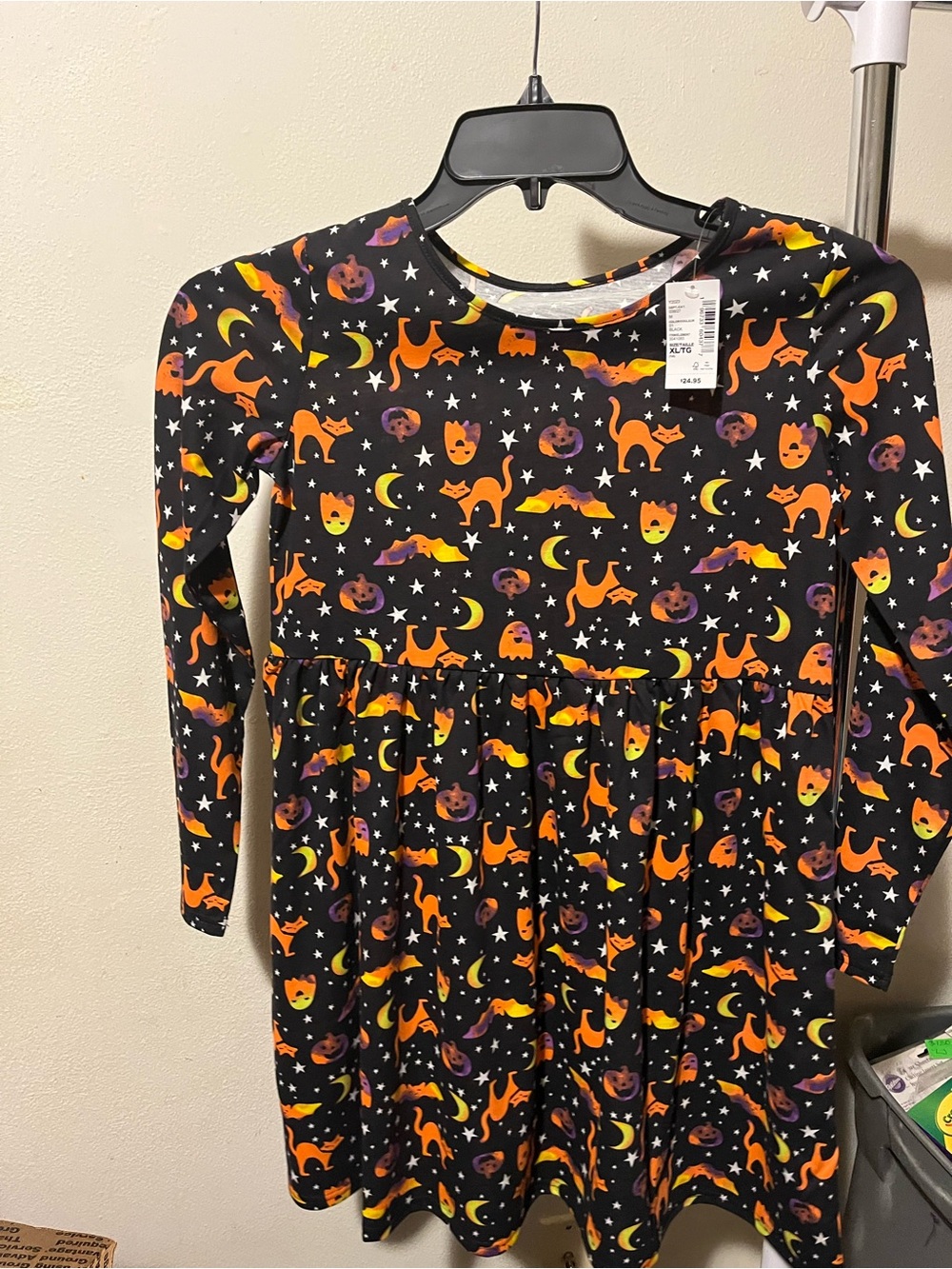 NWT Girls size XL 14 Halloween Black Orange Cat & Pumpkin Dress.